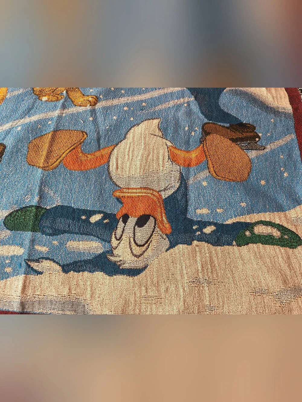 Vtg Disneyland Resort Mickey & Friends Ice Skating Woven Tapestry Blanket